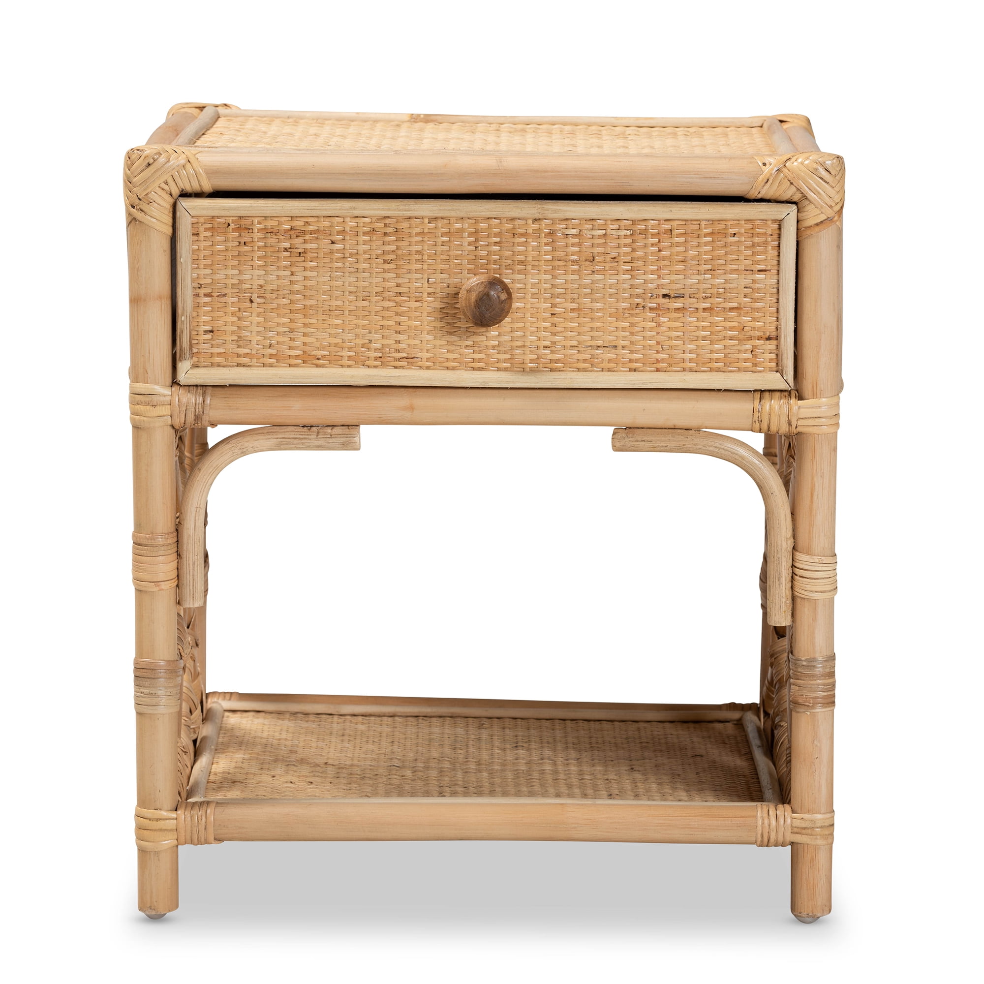 bali & pari Camara Rattan BOHO Nightstand, 1-Drawer, Natural Brown