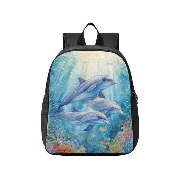 Toddler Backpack Oceanic Dolphin Watercolor Art Waterproof Lightweight Backpack Casual Mini Daypack for Daycare & Travel