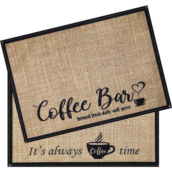 2 Pack Coffee Bar Mats, Large 20 x 14 Inch Coffee Machine Mats for Countertops, Coffee Station Accessories, Durable Burlap Placemats, Brown