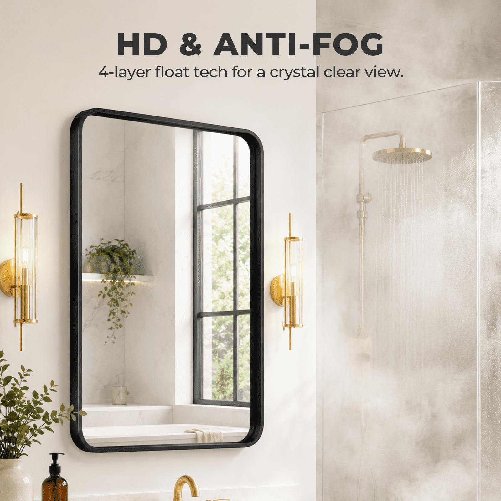 Alvantor Anti-Rust Metal Framed Rectangular Wall Mirror with Rounded Corners