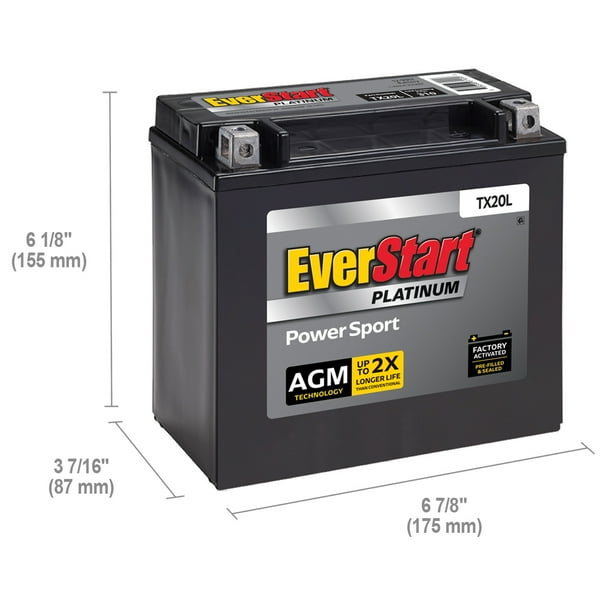 EverStart Platinum BOXED AGM Power Sport Battery, Group Size TX20L