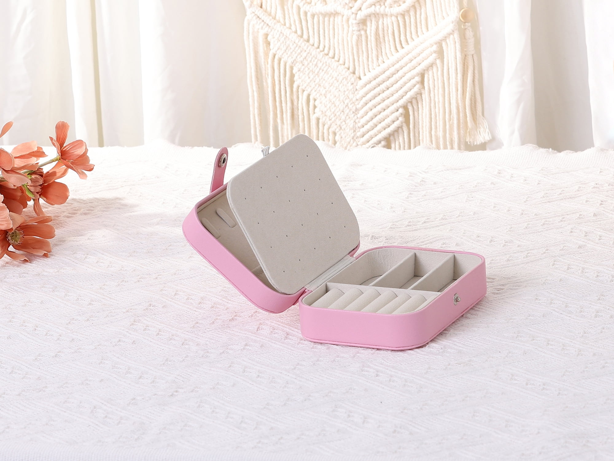 Unique Bargains Jewelry Box Small PU Leather Jewelry Organizer Case Storage Display Holder Light Pink