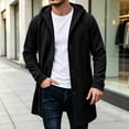 thumbnail image 2 of HBYJLZYG Men's Long Hooded Coat, Snap Button Fleece Lined Overcoat with Pockets, Casual Solid Color Outerwear for Fall Winter Daily Wear, 2 of 6