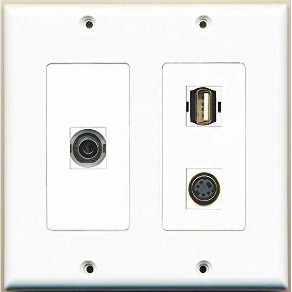 RiteAV - 1 Port USB A-A 1 Port S-Video 1 Port 3.5mm - 2 Gang Wall Plate