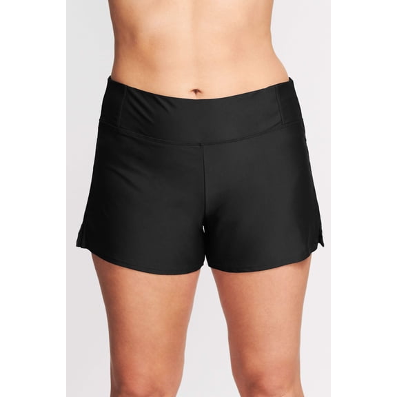 Plus Size Swim Short with Built in Brief in Solid Black