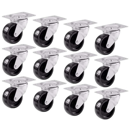 Widesakll 12 Pieces 2" inch Swivel Caster Wheels Hard Rubber Base with Top Plate & Bearing Set