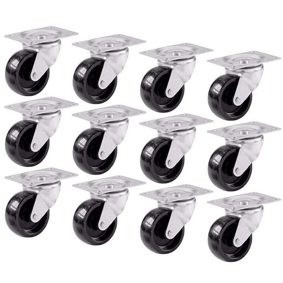 Widesakll 12 Pieces 2" inch Swivel Caster Wheels Hard Rubber Base with Top Plate & Bearing Set