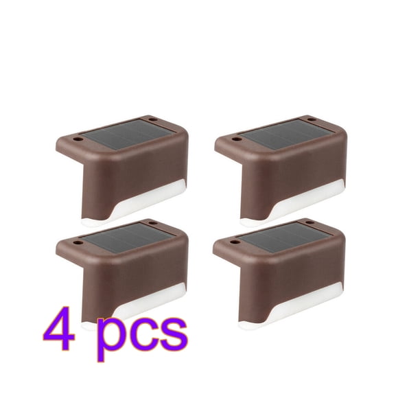 Lámpara de cerca de escalera de barandilla de luz solar de 4 piezas Iluminación de patio exterior para jardín de terraza de camino escalonado, carcasa marrón, luz cálida Sweethay HA005486-02*4