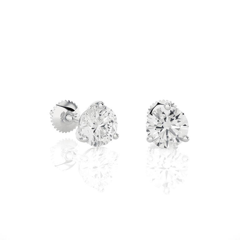 1 4 Carat Diamond Round Stud Earrings for Women in 14k White Gold F G I1 I2 cttw 3 Prong Martini Setting and Screw Back by Privosa Fine Jewelry