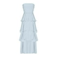 thumbnail image 6 of Lovskoo Womens Summer Strapless Tube Dress 2025 Spring Ruffle Tiered Beach Sundress Wedding Guest Maxi Dress Blue, 6 of 8