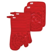 T-fal 4-Pack Medallion Oven Mitt & Pot Holder Set, Red