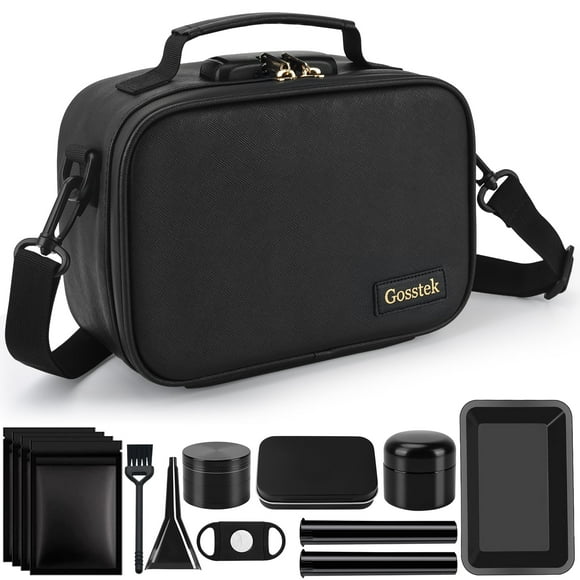 Bolsas de Cuero PU a Prueba de Olores con 10 Accesorios, Estuche Portátil a Prueba de Olores con Cerradura y Gran Regalo para Mujer, Contenedores de Caja a Prueba de Olores de 9 X 6 X 4 Pulgadas (Negro)