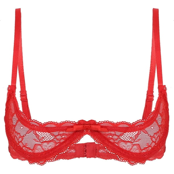 dPois Women See Through Lace 1/4 Cups Balconette Bralette Padded ...