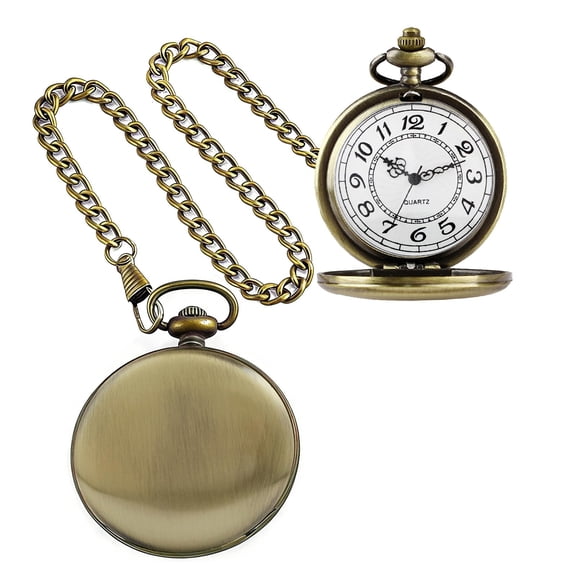 Minzimin Smooth Pocket Watch Alloy Steel Quartz Roman/Arabic Numerals with 37cm Chain for Father's Day Xmas Best Gifts