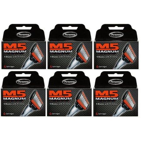 Personna M5 Magnum 5 Refill Razor Blade Cartridges, 4 ct. (Pack of 6)