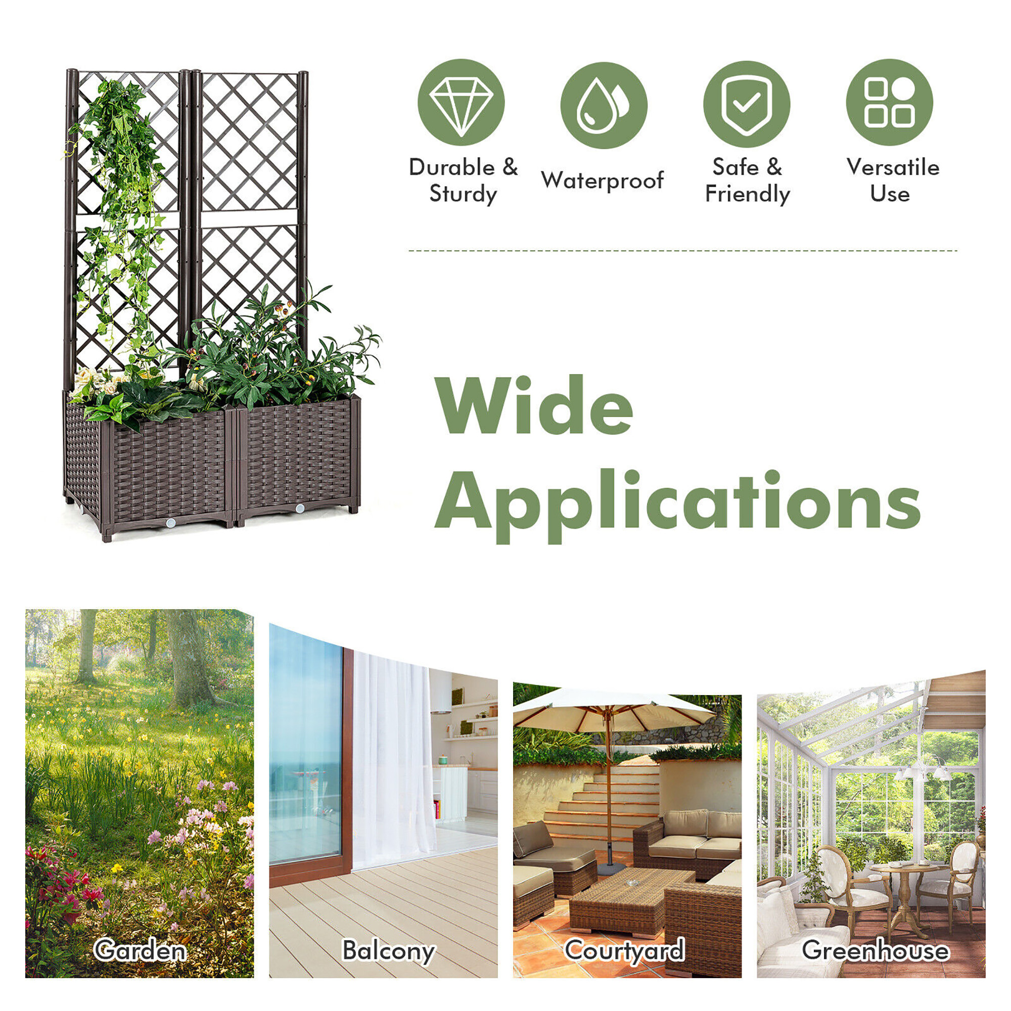 Gymax Raised Garden Bed w/Trellis Planter Box for Climbing Plants 32'' x 16'' x 53''