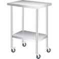 thumbnail image 1 of YUSAZENS Table de Rangement Double Couche en Acier Inoxydable 201, Chariot à Outils Mobile 18*24 Pouces+roues, 1 of 7