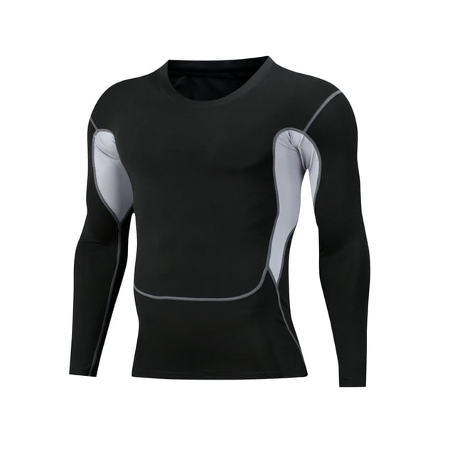 Birdeem Chemises pour Hommes Couleur Unie Exercice Ajusté Haute Résilience Long Col Rond Chandail T-Shirt Blouse