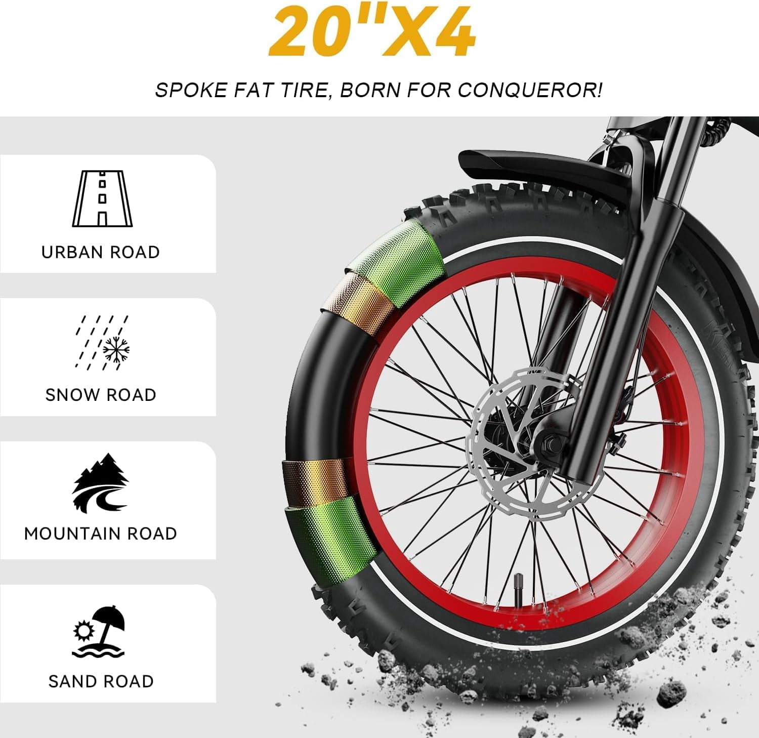 20" Fat Tires Folding Ebike for Adults, 2000W Peak Motor 8-Speed E-Mountain Bike, 48V 40Ah Bulit-in Battery Dirt Sand