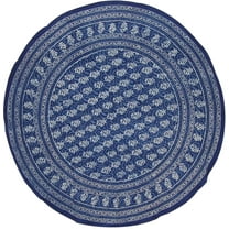 Block Print Round Cotton Tablecloth 72" Indigo Blue