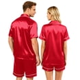 thumbnail image 4 of Garbnen Silk Matching Pajama Sets for Couples 2 Piece Short Sleeve Button Down Sleepwear Pjs Shorts Set Satin Loungewear for Women 2 Piece Set Red XL, 4 of 8