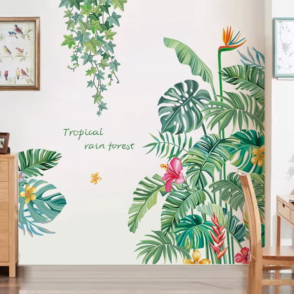 Adhesivos de pared de PVC con plantas verdes de selva tropical, 60 x 90 cm