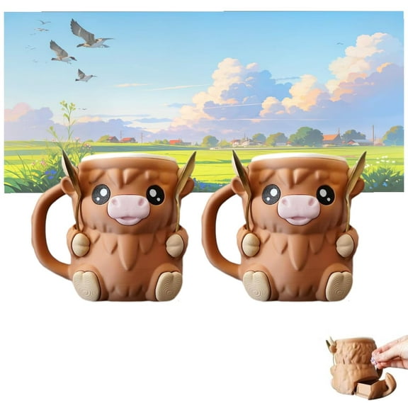 2PCS Highland Cow Ice Cream Pint Holder – Insulated Reusable Cow Coaster for 16oz Pints, Popsicle & Beer Can Holder, Cute Highland Cow Gift Decor for Women Men Adults (Brown)