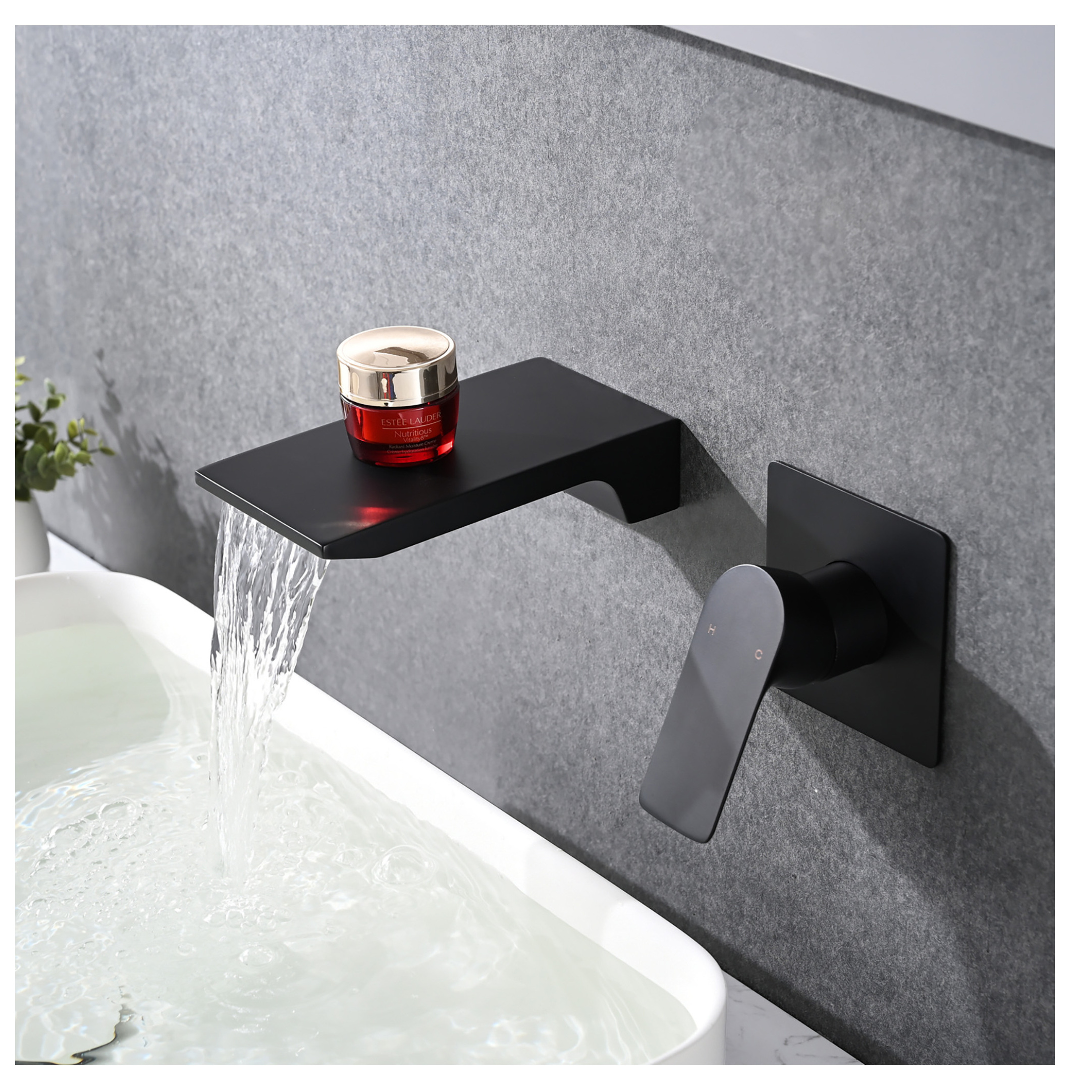 Matte Black Wall Mount Bathroom Faucet, Single Handle Tub Spout with Waterfall, Brass Rough-in Included