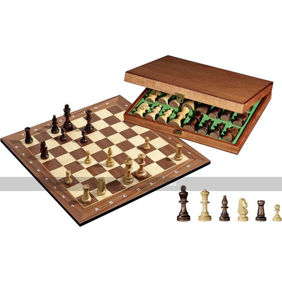 Philos Tournament Wooden Chess Set with 50cm Board and Wooden Pieces in Wooden Storage Box (90mm King)