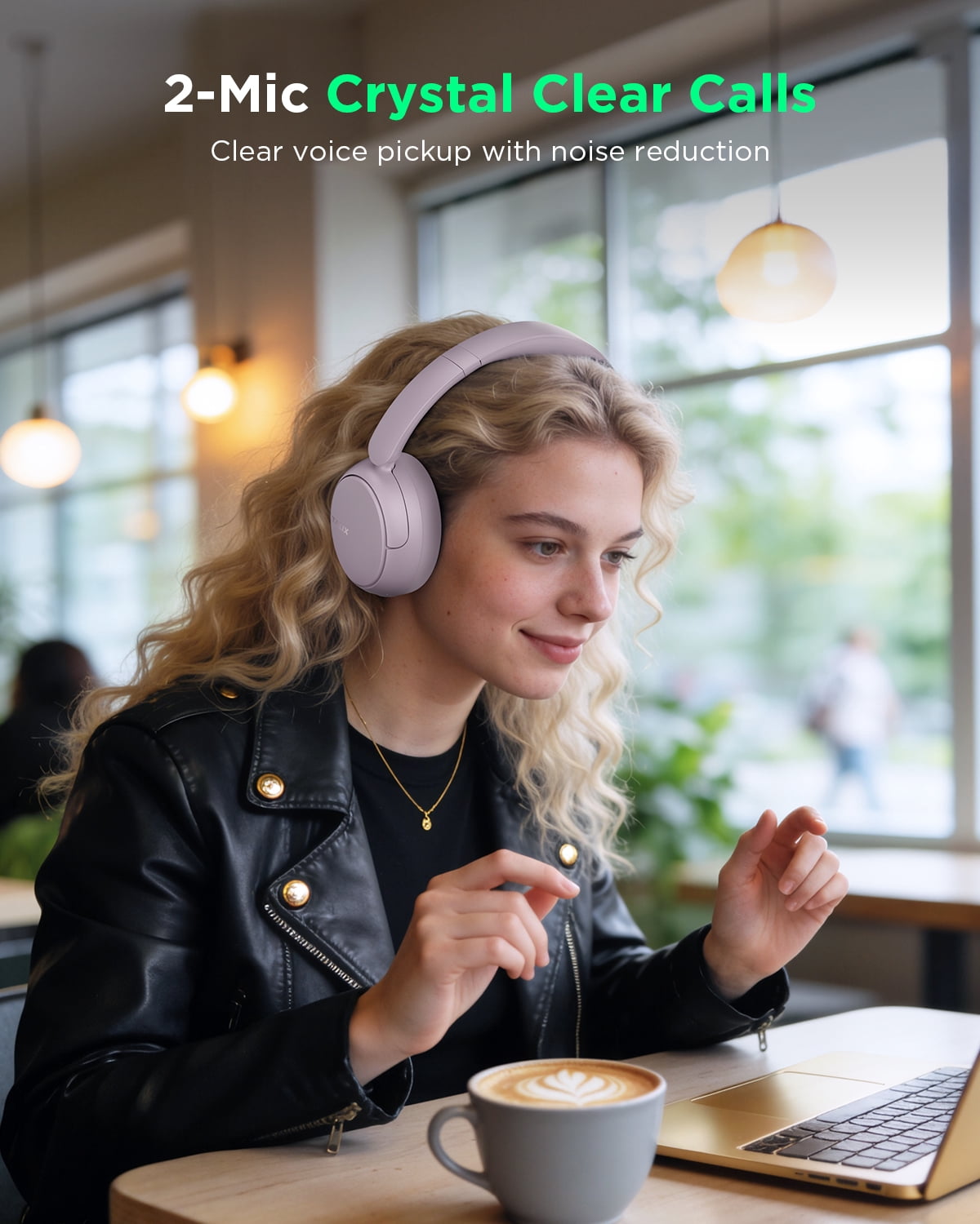 TALIX H30 Adaptive ANC Wireless Headphones Over Ear,Active Noise Cancellation with Multiple Modes,Purple