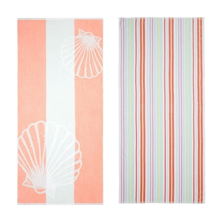 Mainstays Coral Starfish & Stripes Beach Towels (2 Count)