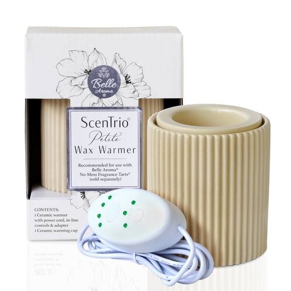 Belle Aroma® ScenTrio Petite®  Ceramic Wax Warmer with 3 Temperature/Safety Timer - Taupe Fluted - Home Decor Style