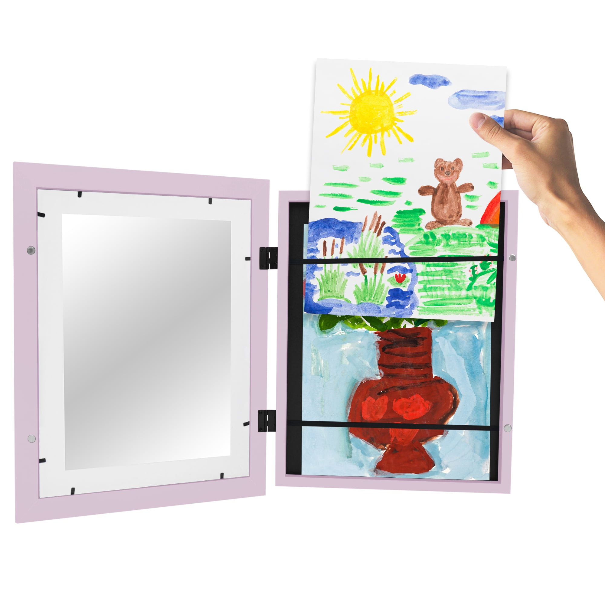 Americanflat 10x12.5 Kids Art Frame with 8.5x11 Mat Holds 100 Art Pieces Magnetic Letter Size Display Mini - Lilac