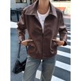 thumbnail image 6 of Leather Jacket Women Faux Suede Fall Fashion Coats Winter Outfits Clothes Tops Brown L, 6 of 8
