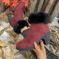 thumbnail image 5 of Wide Calf Boots for Women Fashionable Casual Winter Chunky Heel Plus Velvet Warm Short Boots Solid Color Round Toe High Heel Ankle Boots, 5 of 10