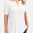 thumbnail image 1 of Camiseta Casual De Cuello Redondo Para Mujer, Camiseta Holgada De Verano Con Mangas Cortas, Botones, Plisado, Color Liso Y A La Moda., 1 of 4