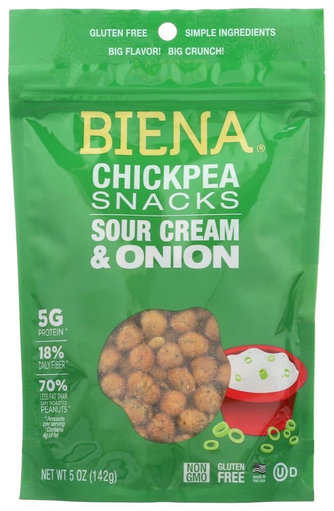 (8 Pack) Biena Chickpeas Snacks, Sour Cream & Onion, 5 Oz. Bag
