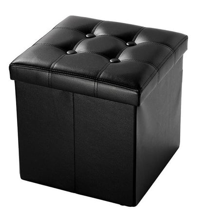 Zimtown Folding Cube Ottoman Pouffe Storage Box Pu Leather Footstool Zimtown Folding Cube Ottoman Pouffe Storage Box Pu Leather Footstool Lounge Black