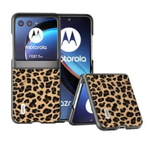 Feishell for Motorola Razr 40 Ultra 2023 Fashion Leopard Print Phone Case for Women Men,PU Leather & Hard PC Shock Absorption Anti-Slip Slim Folding Protective Phone Case,A
