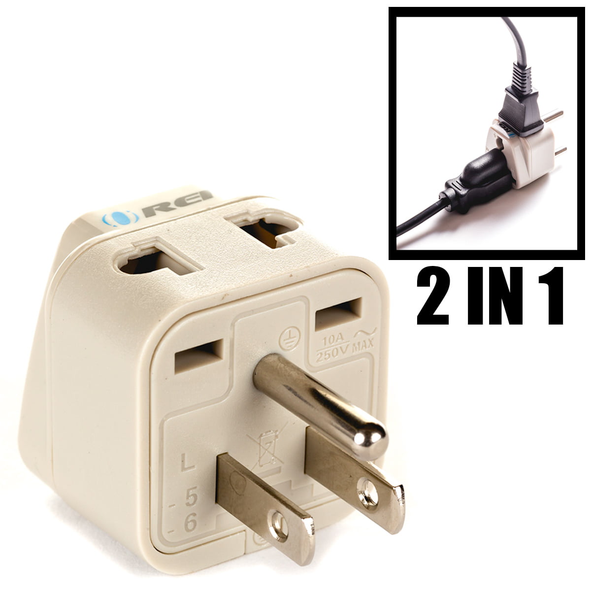 OREI WP-EF-GN Wonpro Universal 2-in-1 Schuko Plug Adapter Type E/F 2 Pack