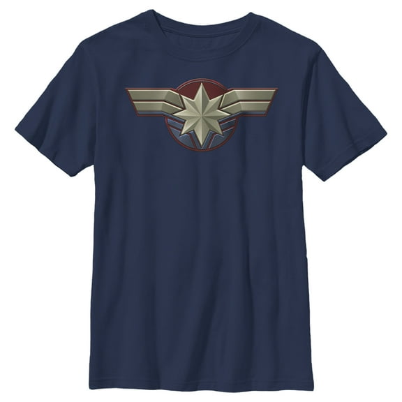 Boy's Marvel Captain Marvel Simple Star Symbol  Graphic Tee Navy Blue X Small