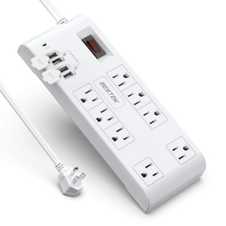 BESTEK 8-Outlet Surge Protector Power Strip 12 Feet Heavy Duty Extension Power Cords, 4.2A 4-Port USB Charging Station, 600 Joules,...