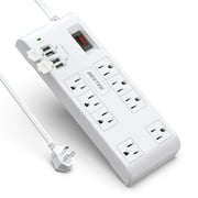 Bestek 8-Outlet Surge Protector Power Strip 12 Feet Heavy Duty Extension Power Cords, 4.2A 4-Port USB Charging Station, 600 Joules, FCC ETL Listed