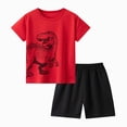 thumbnail image 2 of KPOPLK Toddler Boy Clothes 2 Pieces Cartoon Cute Print Crewneck Short Sleeve Tee Elastic Waist Cargo Shorts Summer Outfits Size 4-5 Years,Red, 2 of 4