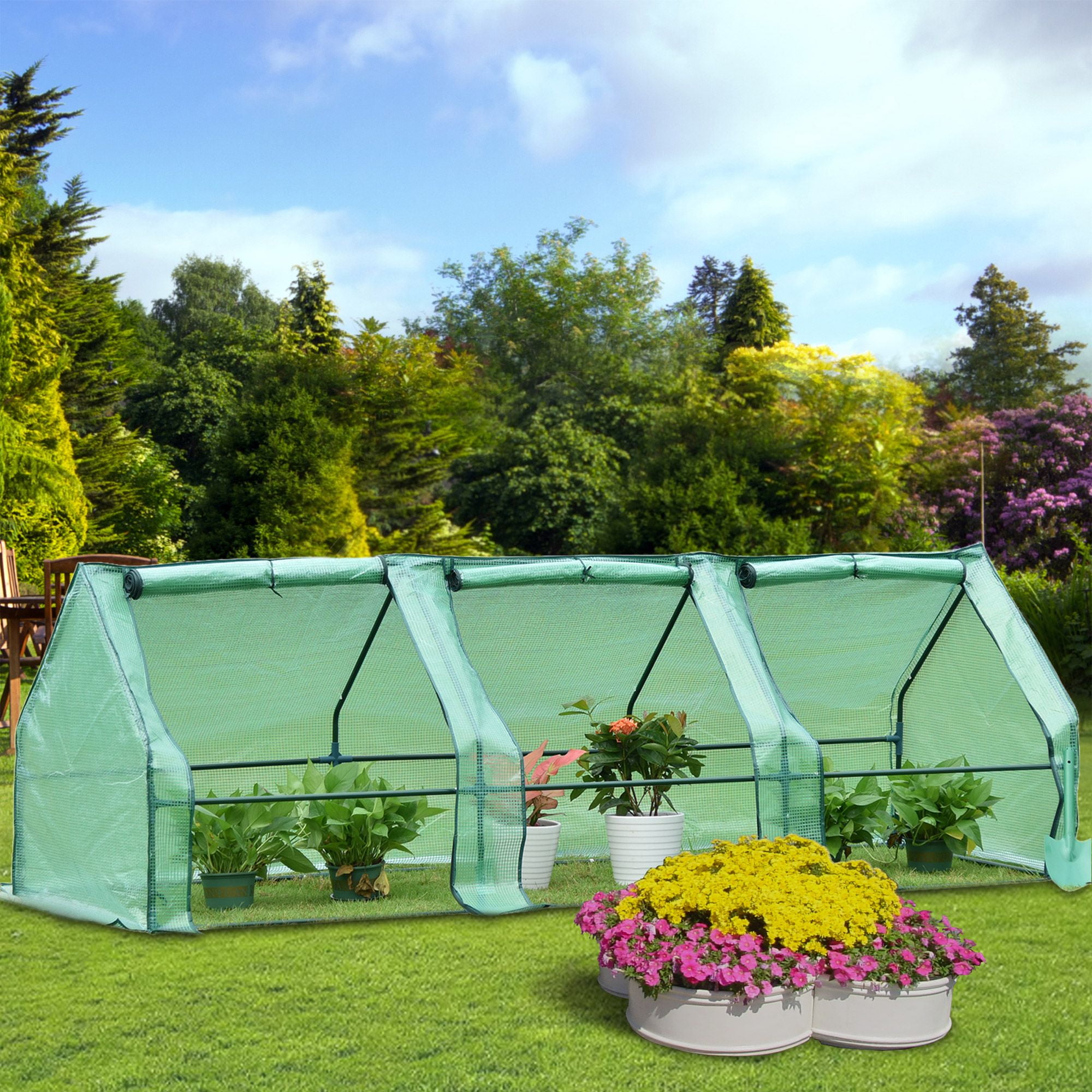 Mini Greenhouse Portable, Garden Accessory Tent with Zipper Entry Doors,  Movable Green House Canopy for Seedlings Herbs Flowers, Green, LJ1865 