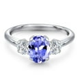 thumbnail image 3 of Gem Stone King 1.70 Ct Oval Blue Tanzanite G/H Lab Grown Diamond 925 Sterling Silver Ring, 3 of 6