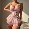 thumbnail image 2 of JSGEK Women Corset Style Lace Bustier and Skirt Set with Garter Belt Sheer Mesh Lingerie for Special Occasions Pink M, 2 of 6