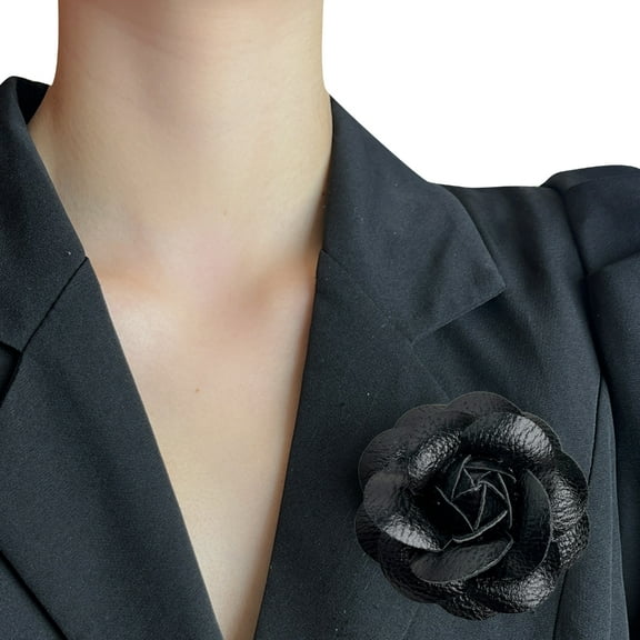 TIERPOP Portable Camellia Breastpin Flower Shape Lapel Pin Brooch for Women PU Lapel Pin Fashionable Badge Jewelry