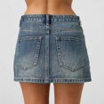 thumbnail image 5 of Women Denim Mini Skirt Casual A Line High Waist Button Zipper Closure Five Pocket Design Raw Hem Skirt Blue S, 5 of 8