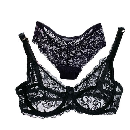 

HEVIRGO Underwear Sexy Breathable Nylon Floral Lace Bra Panty Set for Home